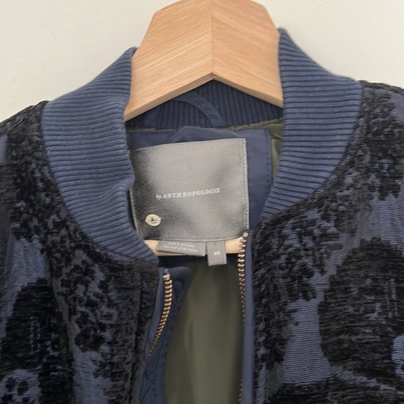 Anthropologie Women’s Clemence Floral Quilted Side Zip Blue Bomber Jacket XS - Picture 9 of 10